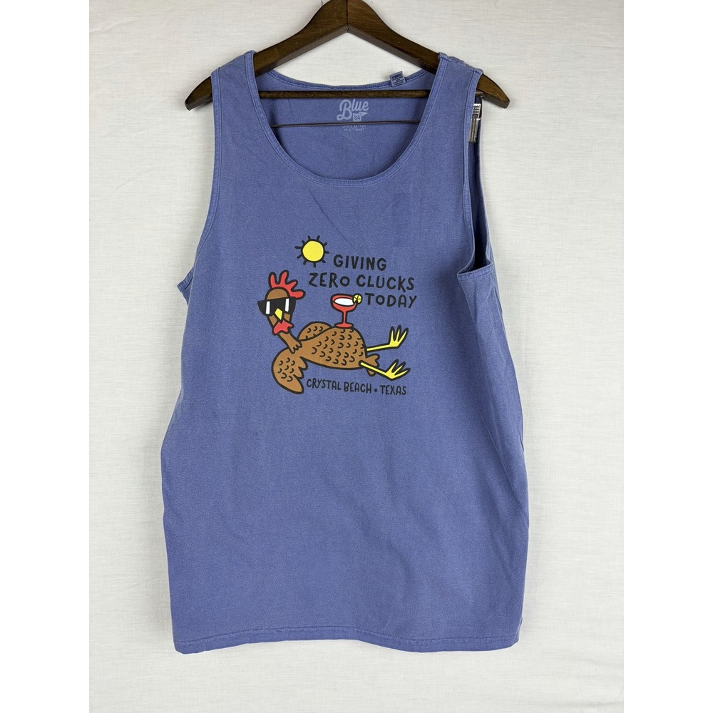 Blue 84 Mens Giving Zero Clucks Today Tank Top Crystal Beach Texas Purple Size M - Picture 3 of 10